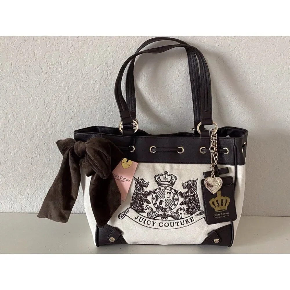 Juicy Couture Classic Scottie Dogs Tote‎ Crystal Off White Daydreamer Viral NEW